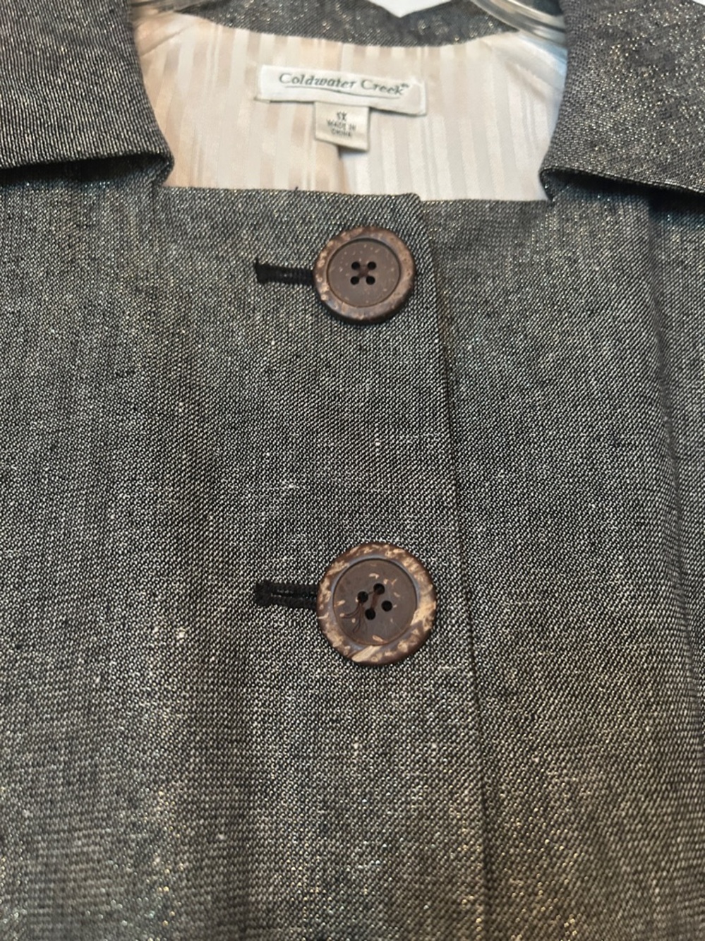 Coldwater Creek Linen Blend Swing Jacket 1X Metallic Gray Glam Button-Front - Picture 4 of 15